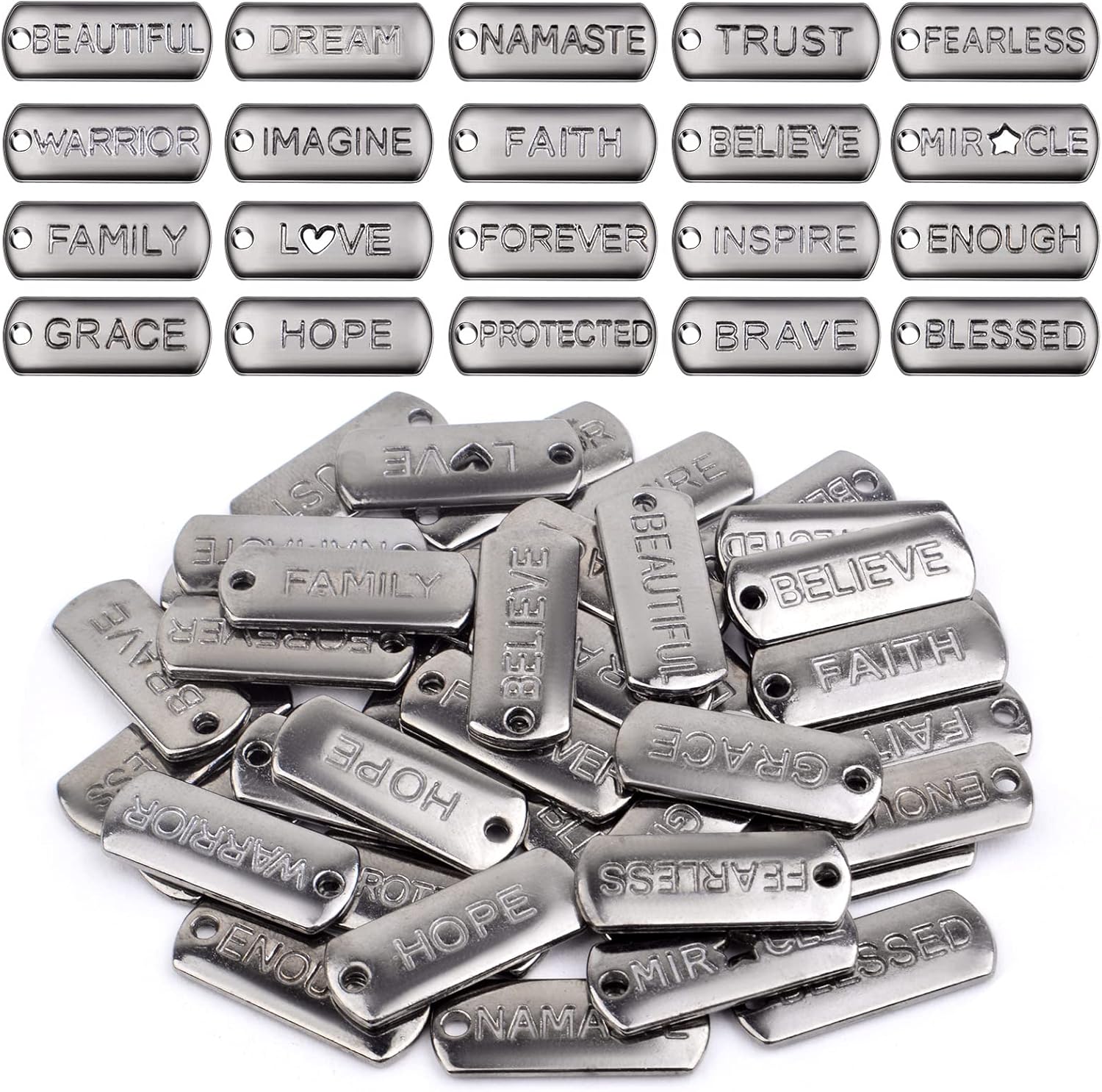 Aylifu Dijes inspiradores con palabras, 30 piezas de colgantes de letras grabadas con mensaje grabado, cuentas de suministros de manualidades,