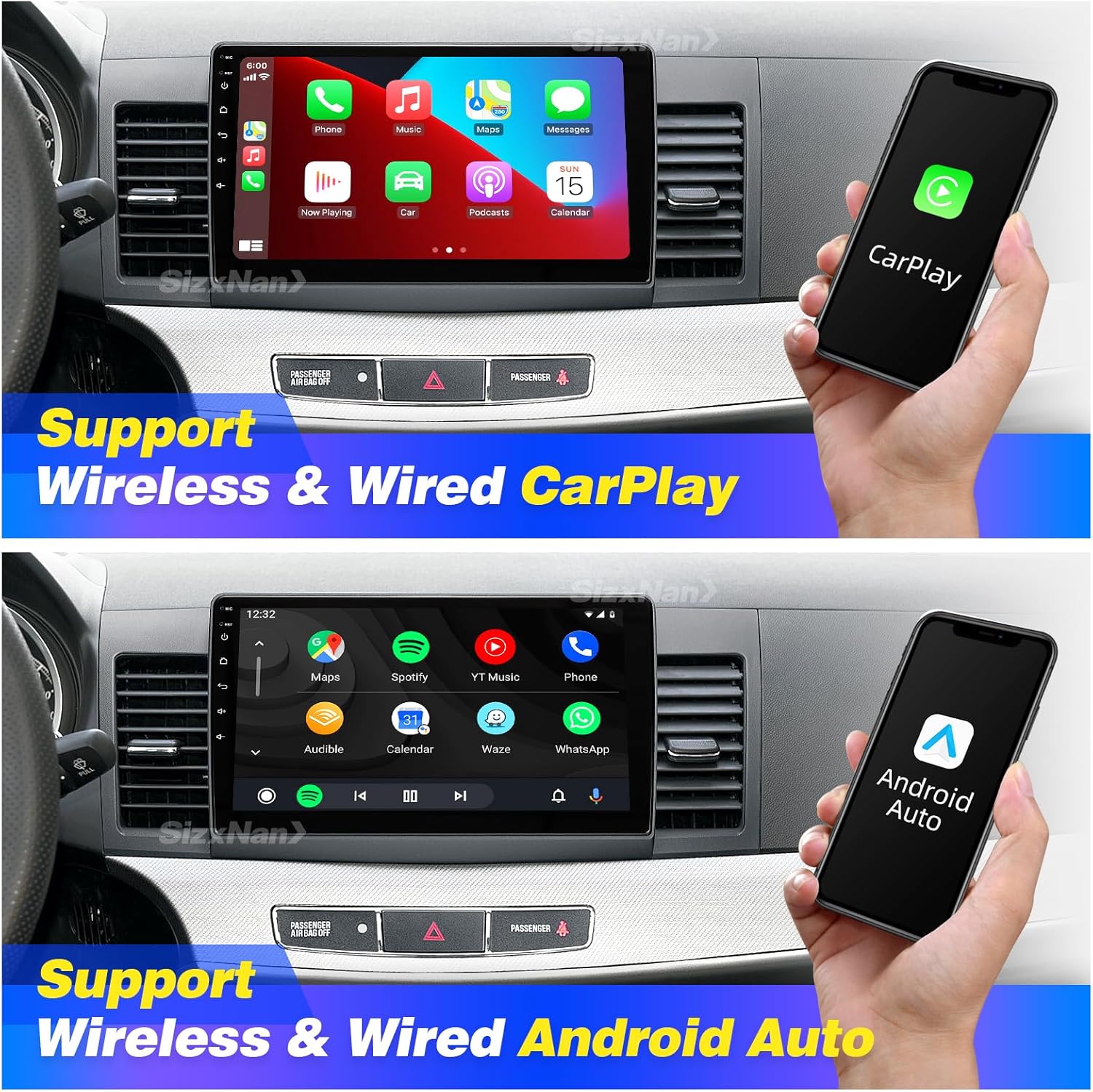 Pantalla táctil para radio Android Lancer 2008-2017 compatible con Carplay Android Auto, radio de coche estéreo Bluetooth navegación reproductor