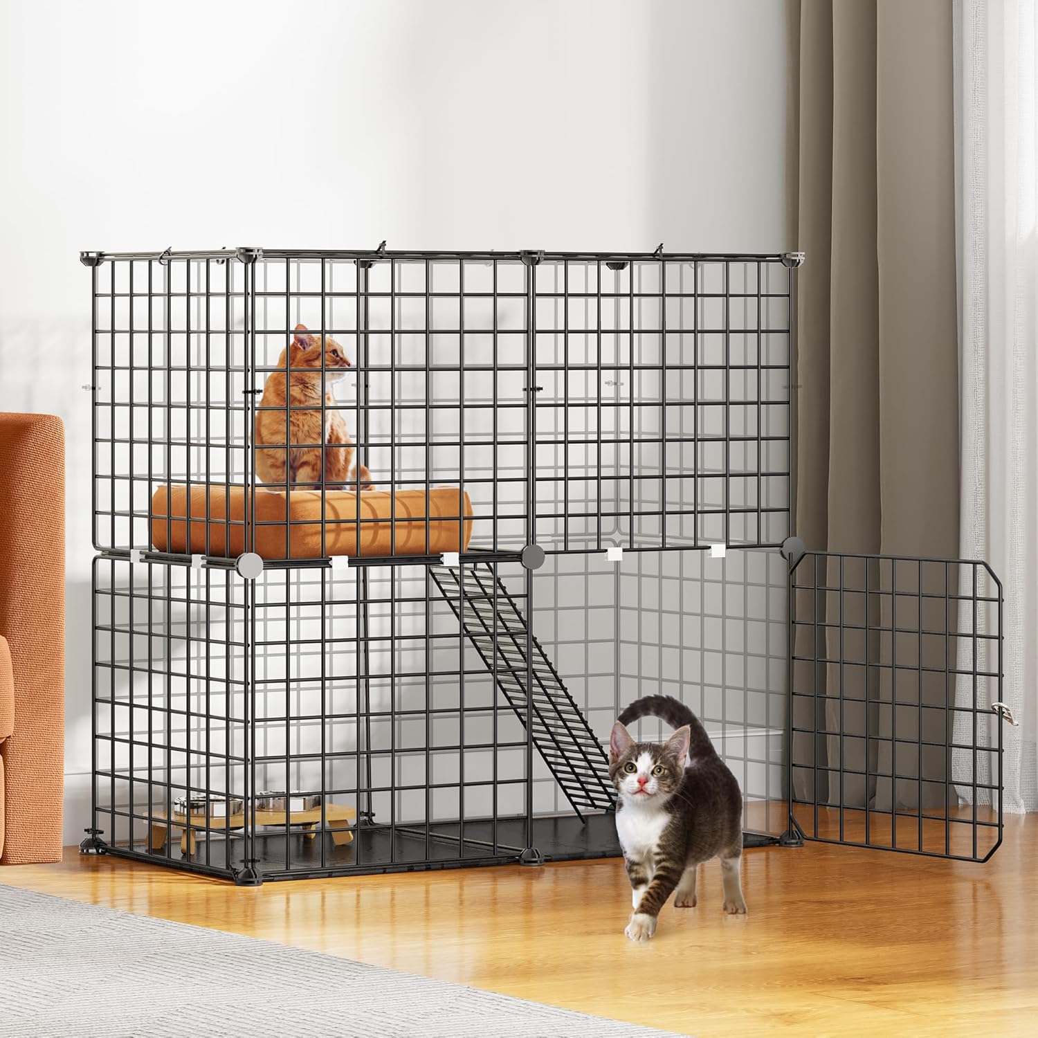 YITAHOME Jaula para gatos de 2 niveles para interiores, jaula para gatos al aire libre, jaula para hurones, corral de juegos para mascotas, perrera