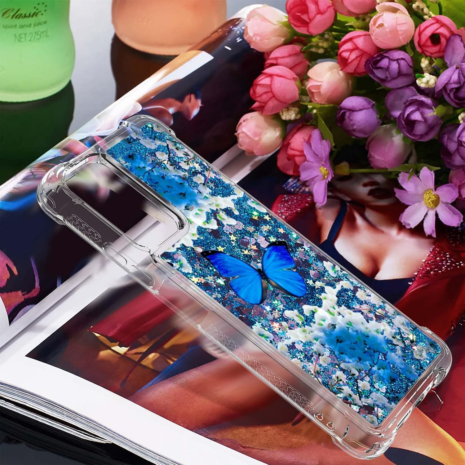 Compatible con Xiaomi Redmi Note 11 5G Funda brillante transparente suave TPU dibujos animados lindo arenas movedizas con líquido brillante que