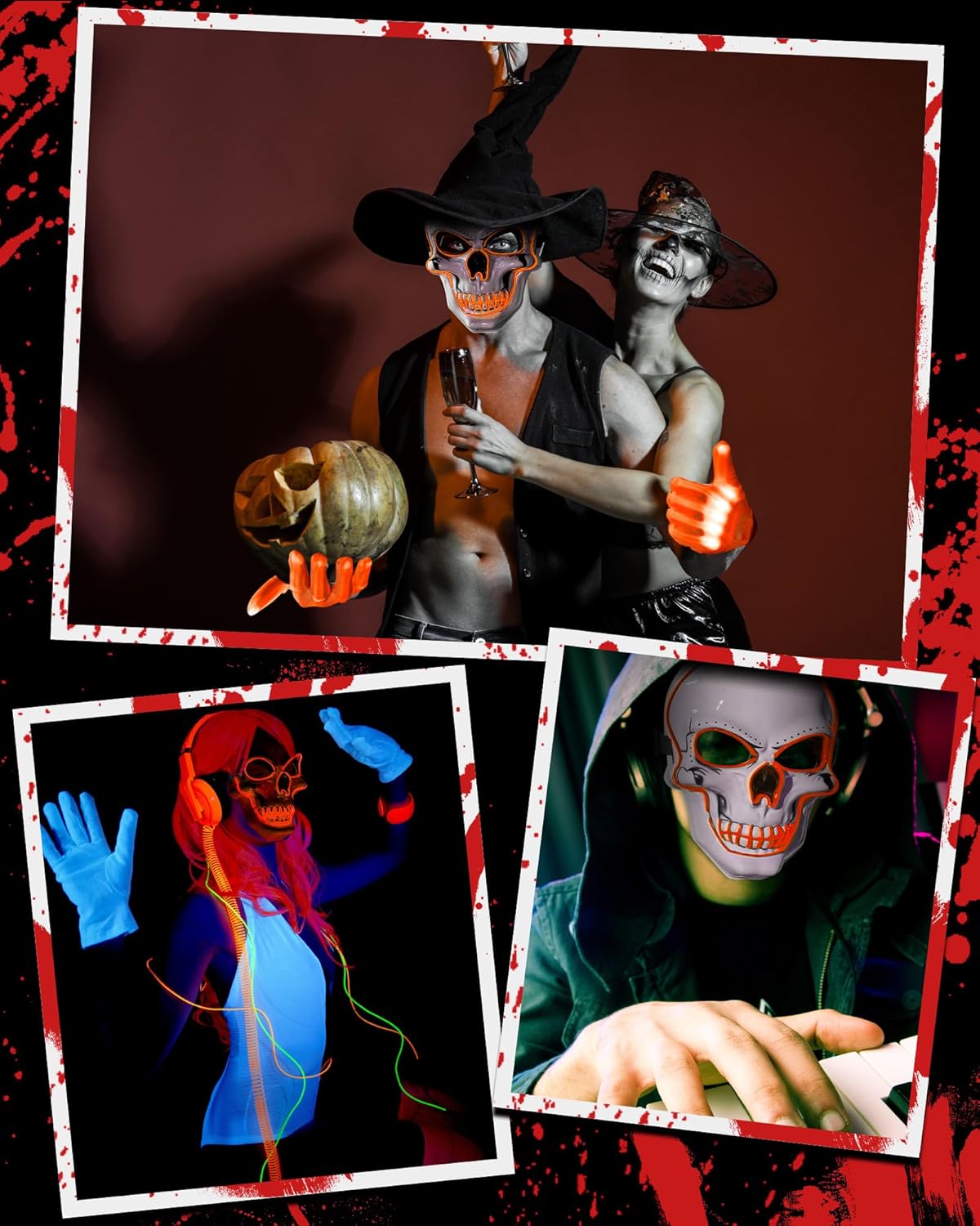 Sumind Máscara de Halloween LED de esqueleto, máscara de hacker de la purga, máscara de miedo que brilla en la oscuridad, máscara para fiesta de