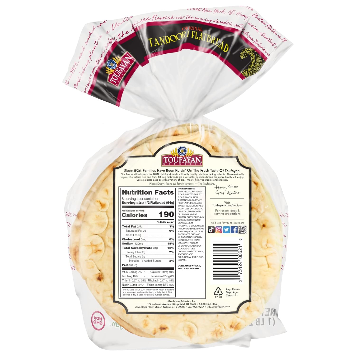Toufayan Original Naan Tandoori  Vegano  Sin OMG  Kosher (paquete de 3, 12 panes planos en total)