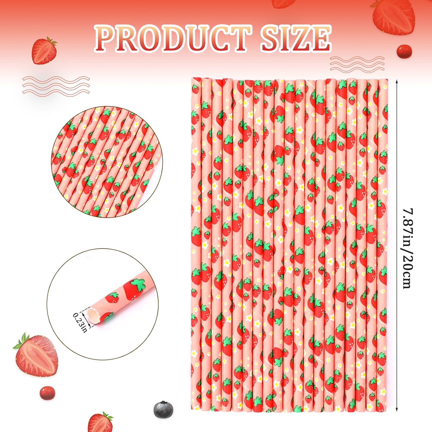 100 popotes de papel desechables para beber frutas, pajitas de fiesta de fresa, suministros de fiesta, pajitas de papel para suministros de fiesta