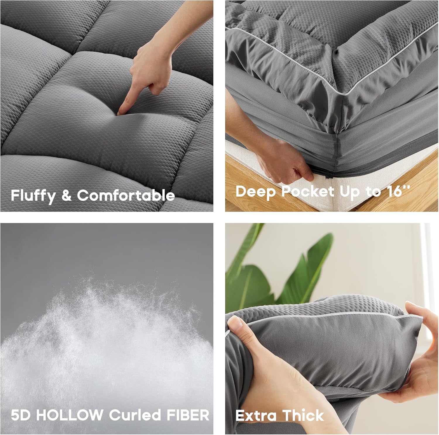 Cubrecolchón con parte superior de almohada, ultra grueso, esponjoso, suave, acolchado, transpirable, sin ruido, calidad de hotel con relleno