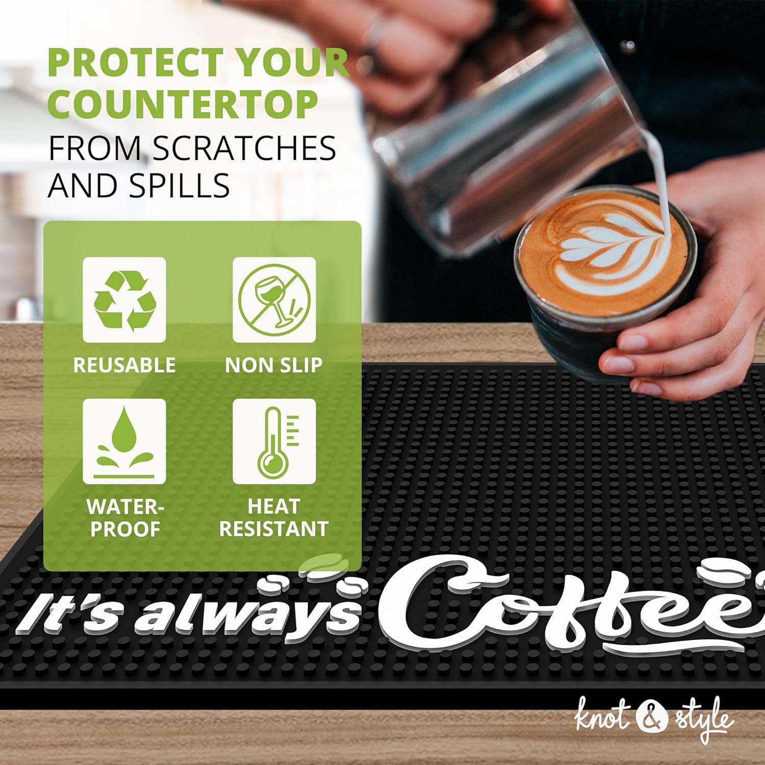Tapete prémium para barra de café (18 x 12 pulgadas), tapete absorbente y silicona antideslizante, perfecto para cafeteras, máquinas de café expreso