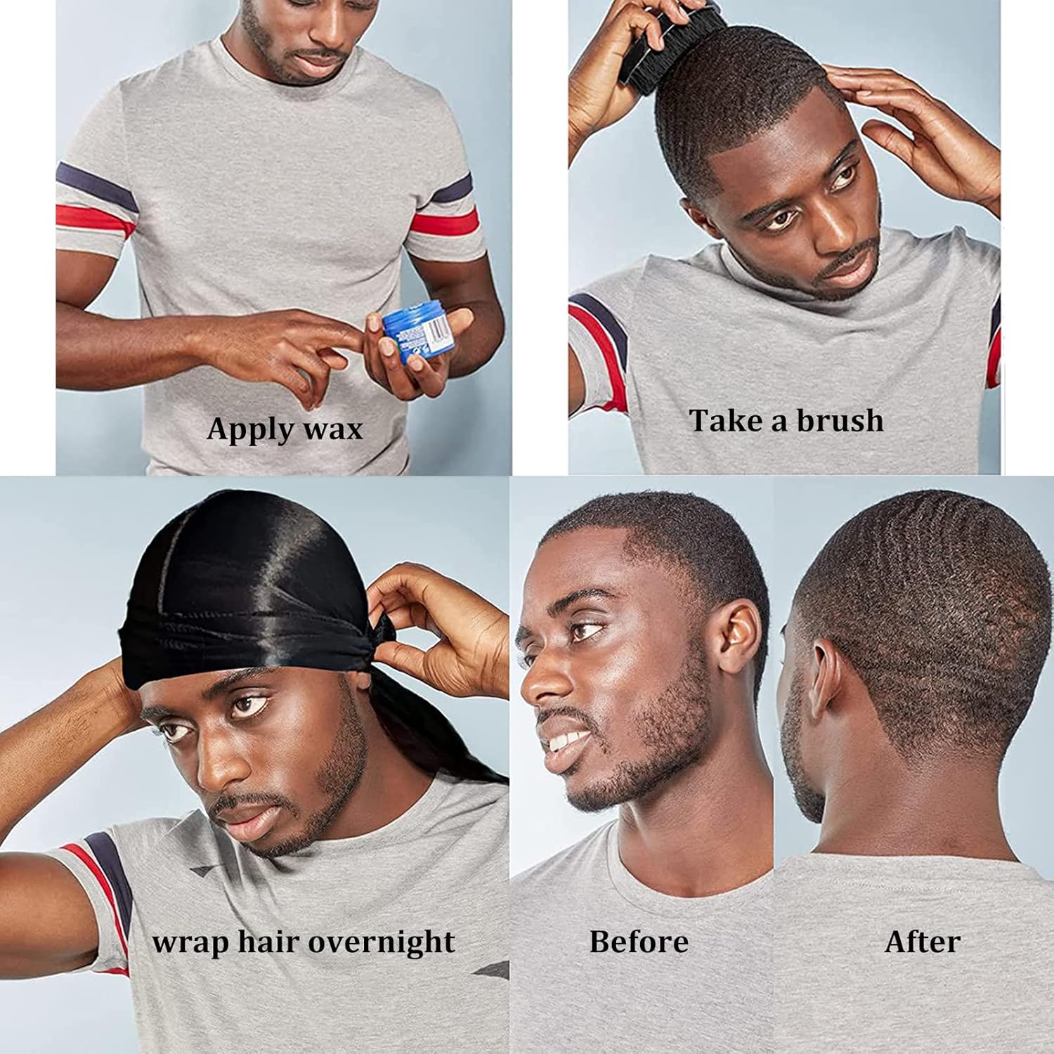 2 piezas Durag sedoso con tapa de onda elástica, cepillo ondulado para hombres y mujeres, kits de cepillos de ondas de cabello, gorras de compresión