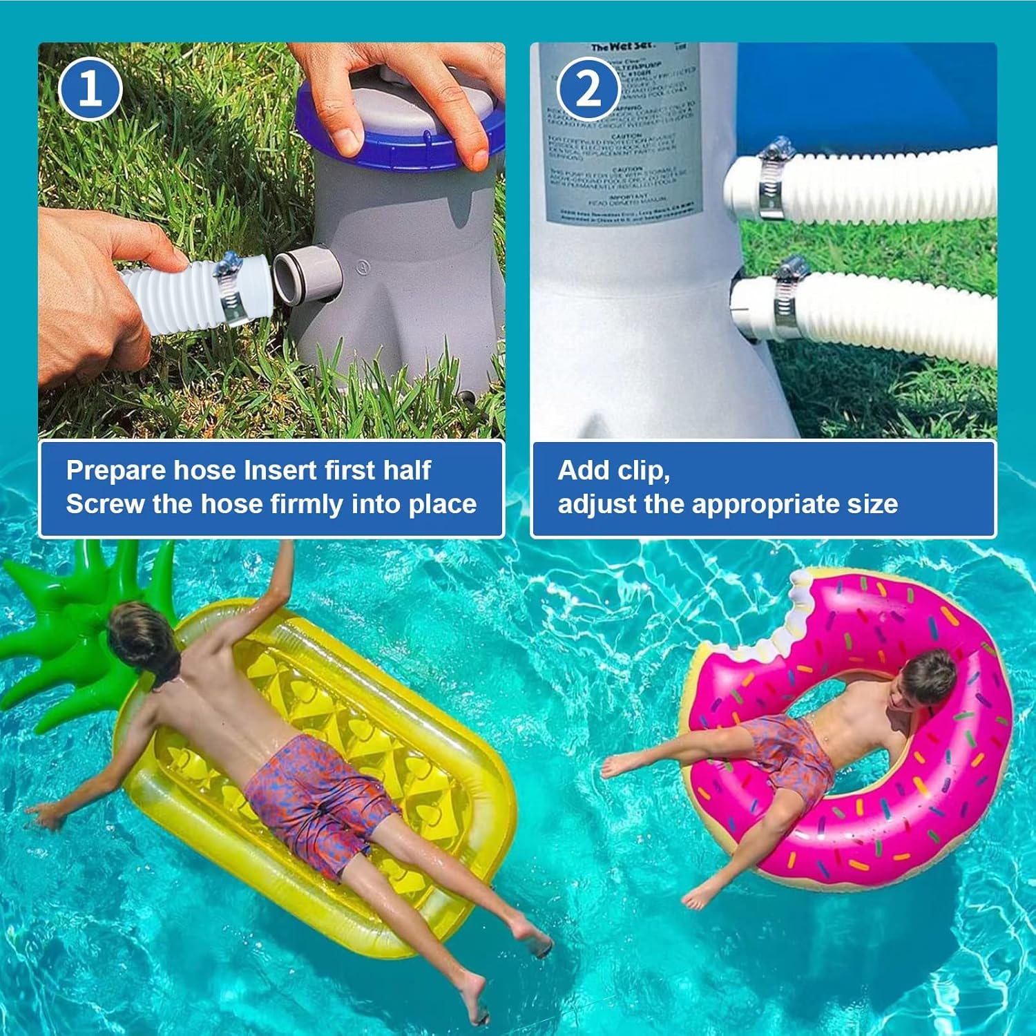 Mangueras de piscina para piscinas sobre el suelo, paquete de 2 mangueras de repuesto de bomba de piscina de 1.25 pulgadas de diámetro, manguera de