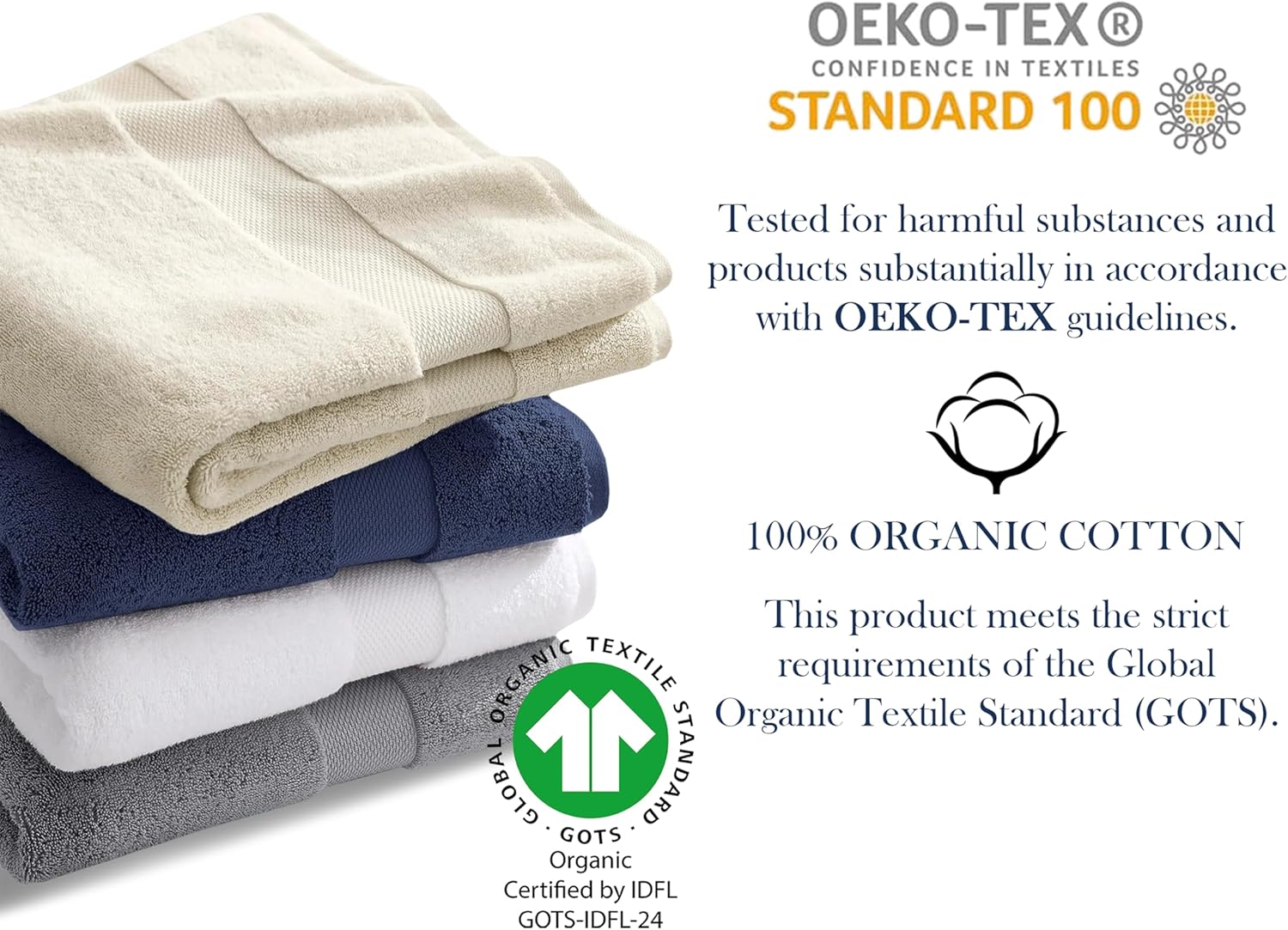 Delara Paquete de 2 toallas de mano de algodón orgánico de lujo, con certificación GOTS y OEKO-TEX, toallas de calidad de hotel de primera calidad,