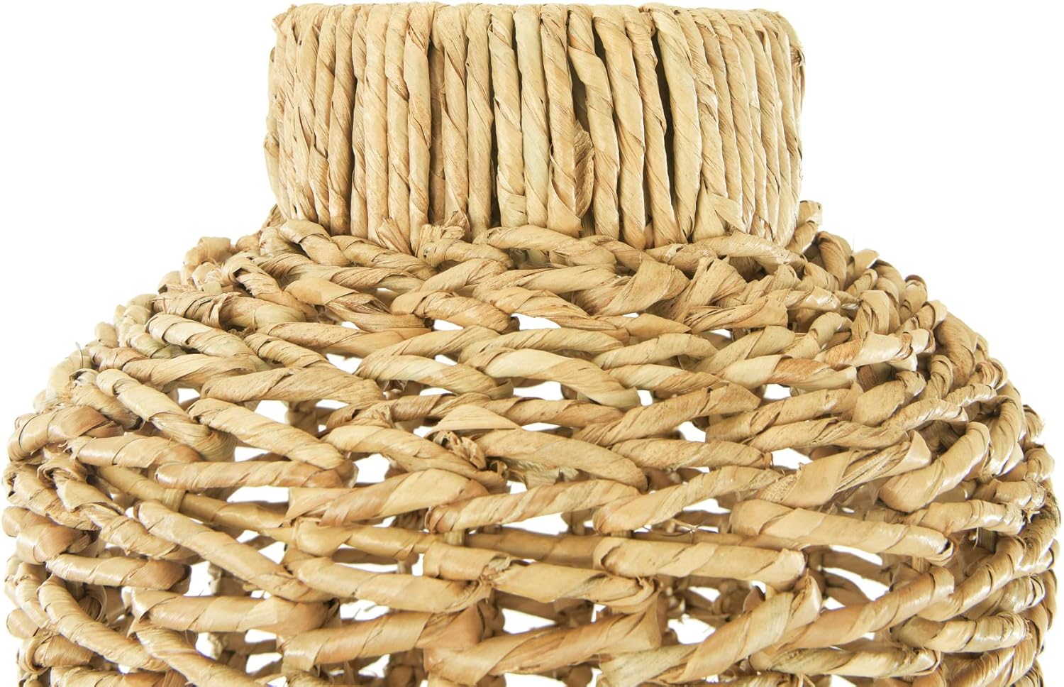 Creative Co-Op Jarrón de piso de ratán y jacinto de agua tejido a mano de 30 pulgadas de alto, beige