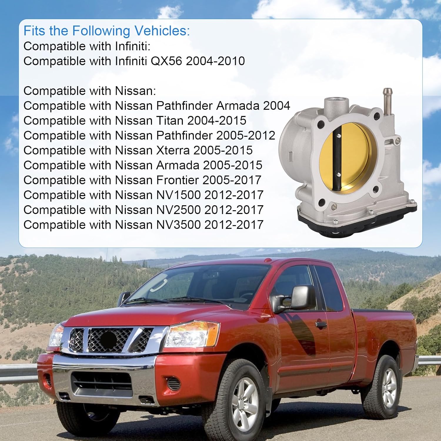 Cuerpo del acelerador electrónico compatible con Infiniti QX56 2004-2010, Nissan Titan 2004-2015, Pathfinder 2005-2012, Xterra Armada 2005-2015,