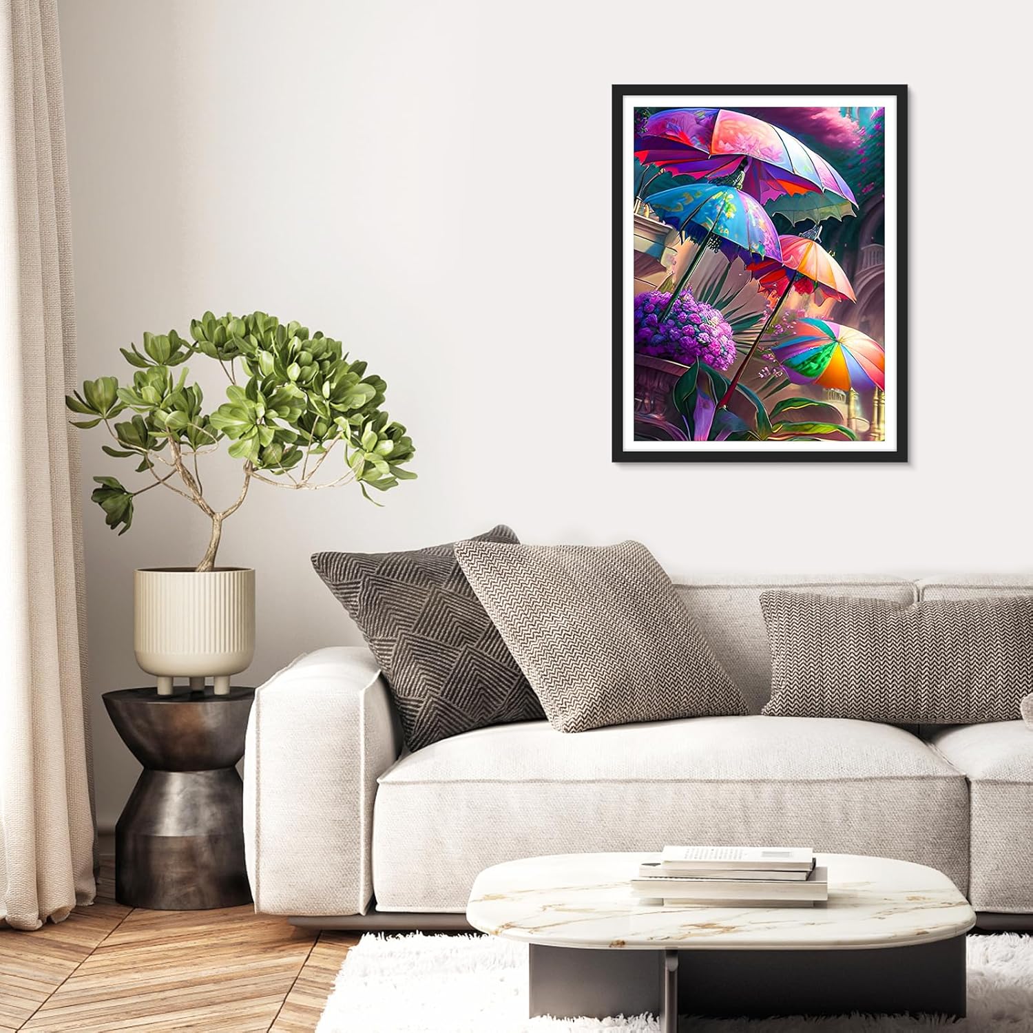 RICUVED Arte de diamantes de paisaje, kits de arte de diamantes de flores para adultos, hermosos diamantes de gema 5D, taladro redondo completo,