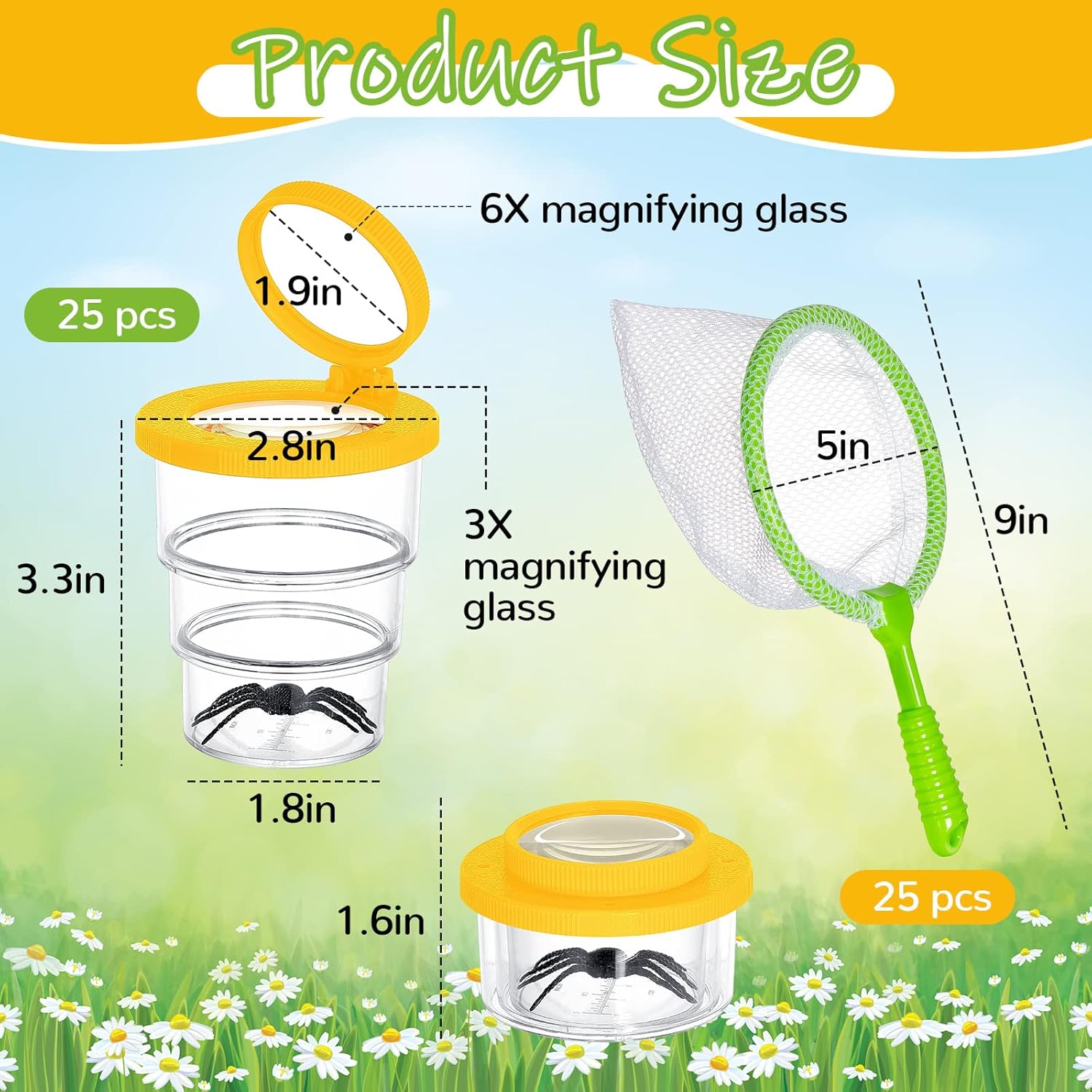 Jexine 50 piezas de lupa para insectos, visor de insectos, red de mariposa, contenedor de lupa para insectos, jaula de insectos para niños,