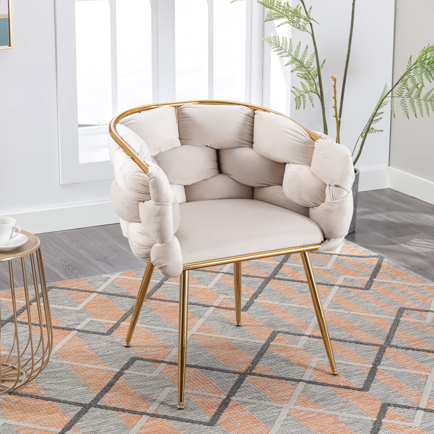 Silla decorativa de lujo hecha a mano con patas doradas, moderno sillón de terciopelo para sala de estar y dormitorio, taburete de tocador, silla de