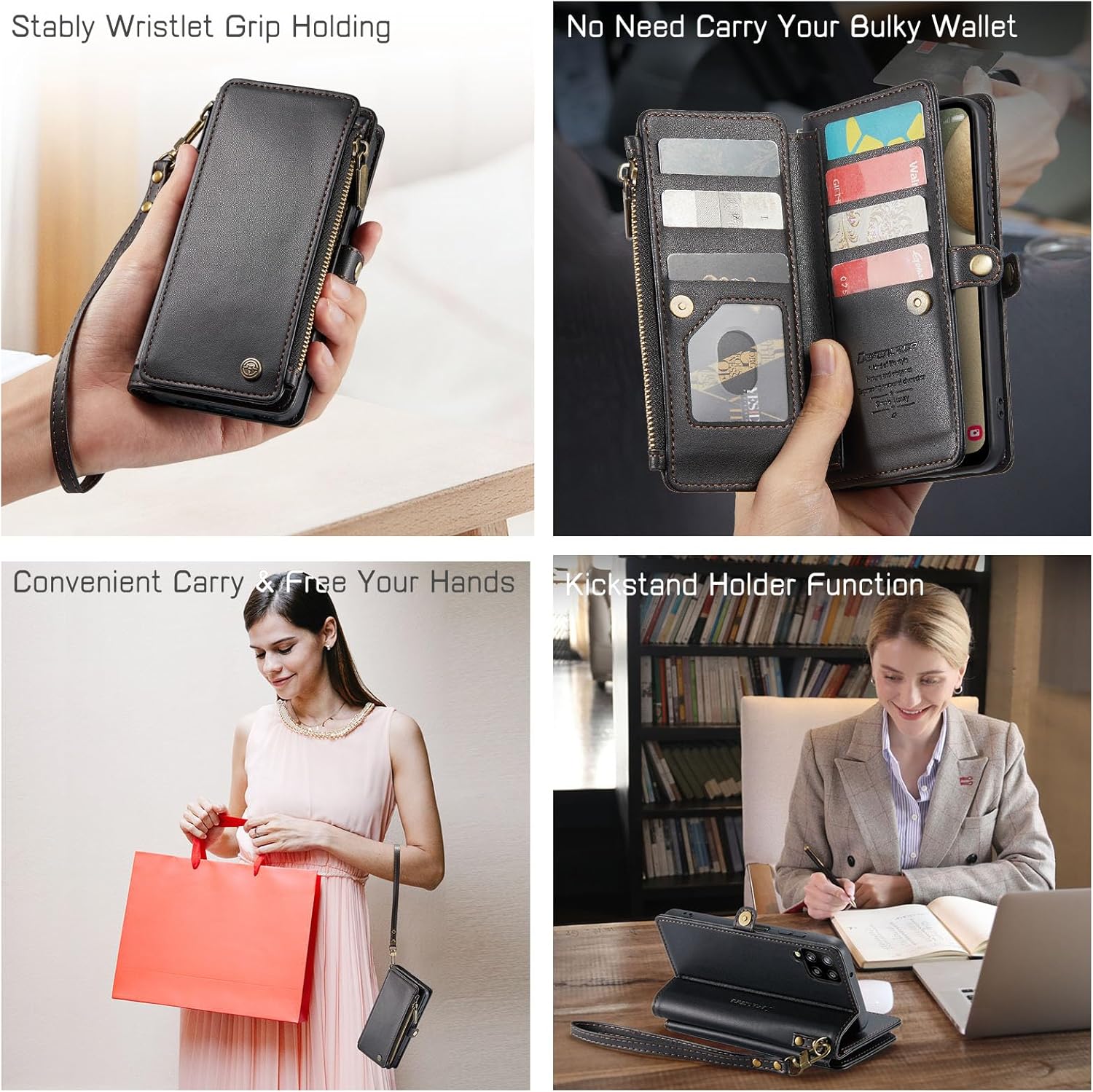 Defencase Funda para teléfono Samsung Galaxy A12, bloqueo RFID para Galaxy A12, cartera para mujeres y hombres, correa magnética de piel sintética,