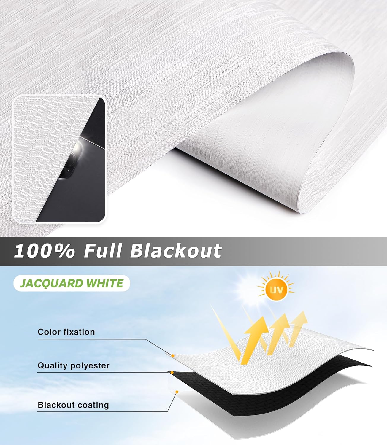 LazBlinds Persiana enrollable sin cordón, persianas opacas para ventanas, aislamiento térmico, protección UV, tela impermeable con jacquard a rayas,