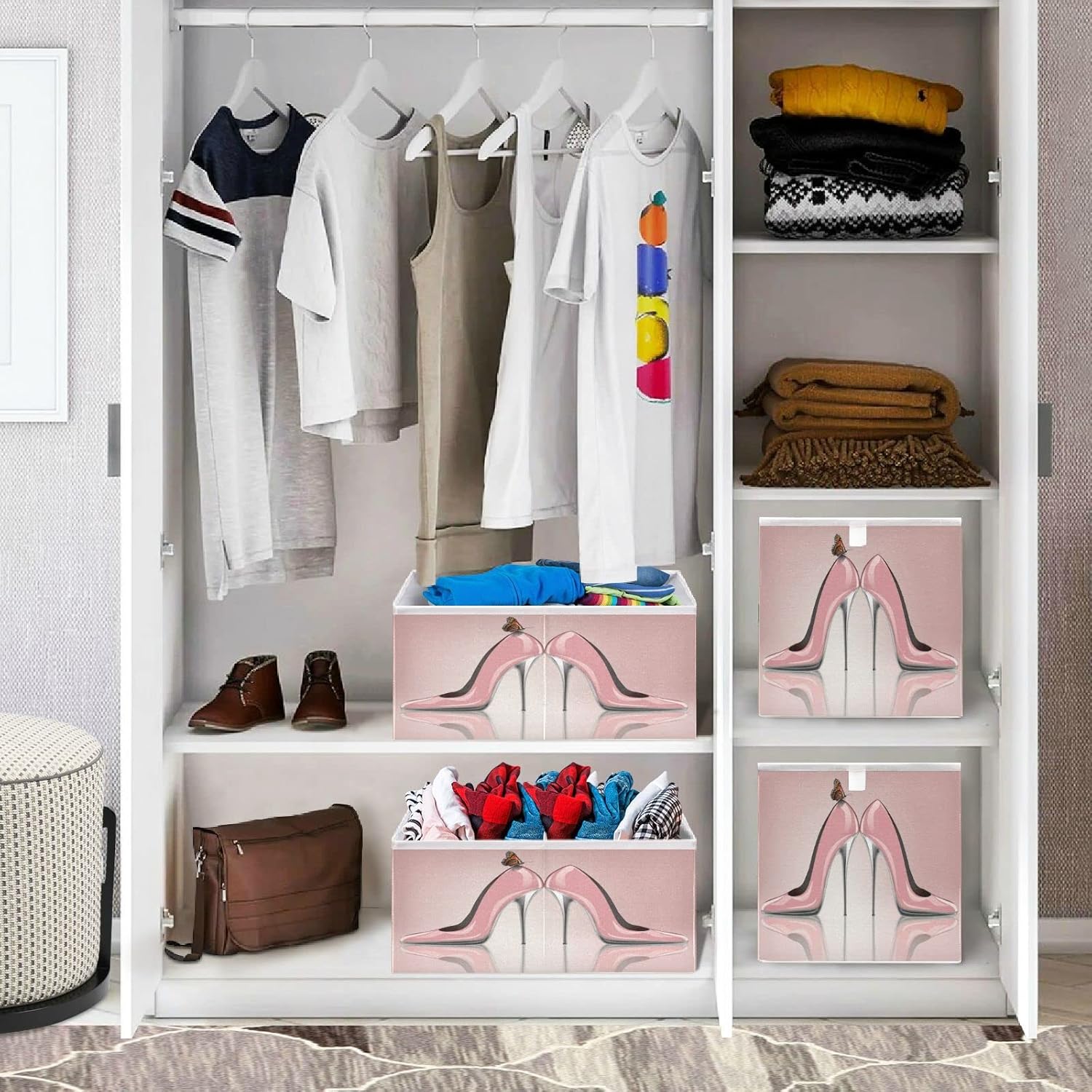 Cesta de almacenamiento de mariposa de zapatos de tacón alto rosa cesta de almacenamiento plegable para almacenamiento de ropa, caja de juguetes,