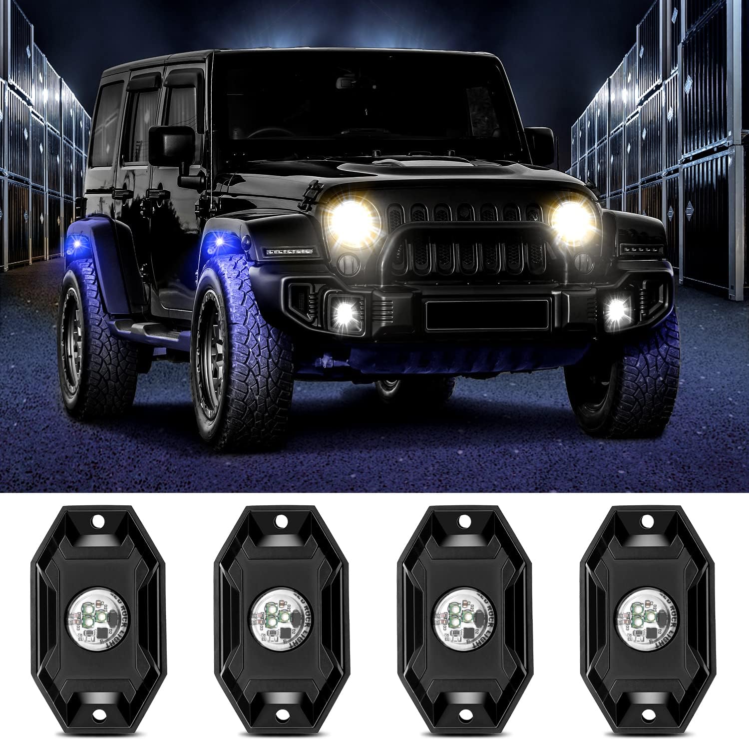 Underglow Kit para coche LuminShack LED Rock Light 4 Pods LED Subderglow Kit de luz de neón IP68 impermeable para camiones, todoterreno, ATV, UTV,