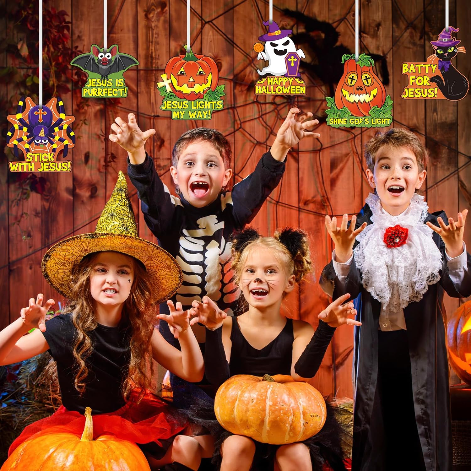 Outus 36 juegos de calcomanías de calabaza cristiana de Jesús cristiano, kits de manualidades de calabaza religiosa, adornos de Halloween,