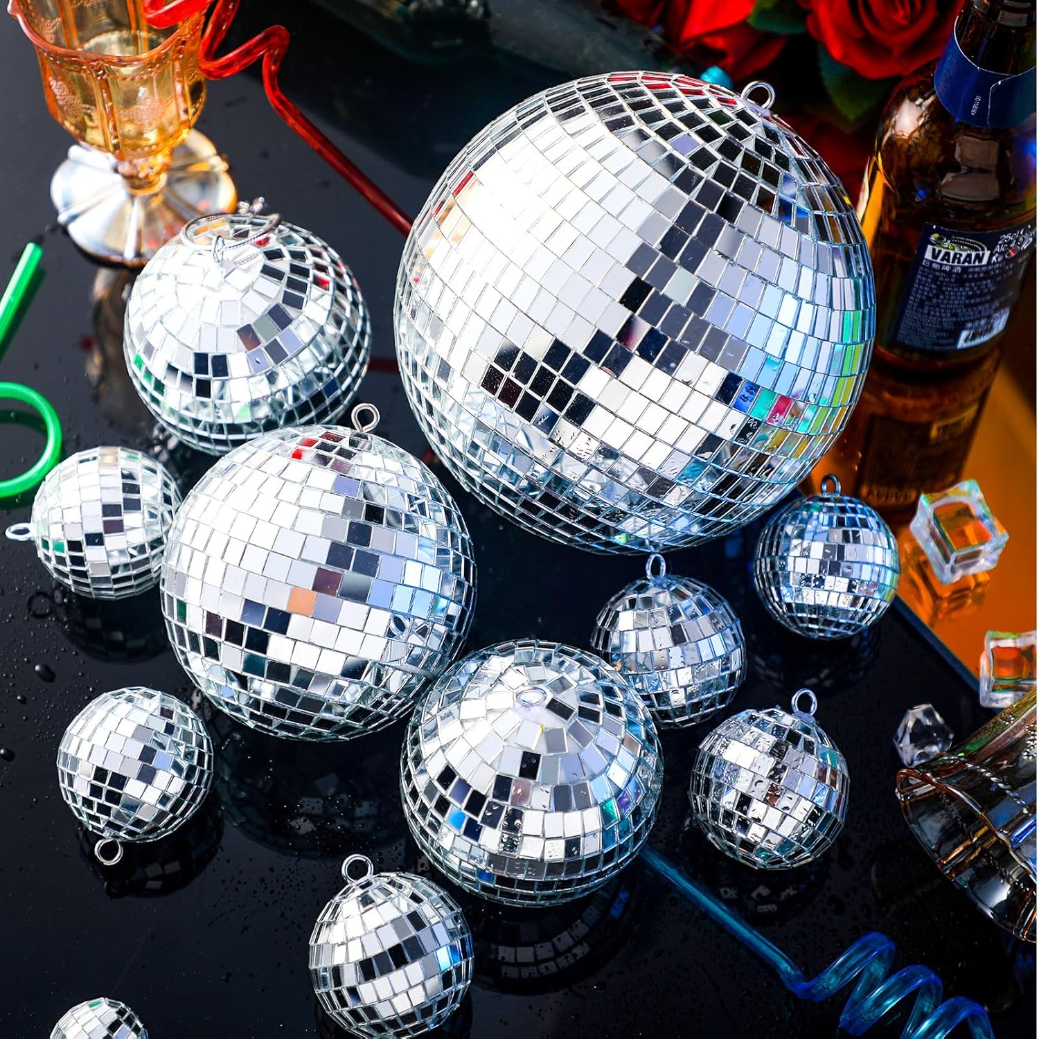Sumind 35 piezas de adornos de bolas de discoteca con espejo colgante, decoración de mini bola de discoteca plateada, bola de espejo reflectante,
