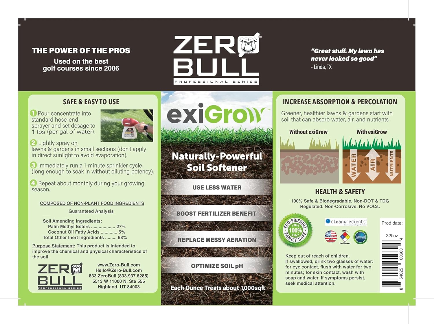 ExiGrow – Tratamiento alcalino para suelos – Acondicionador de suelo – Suavizante de suelo – Aireación líquida – 1 galón – Cada onza trata hasta