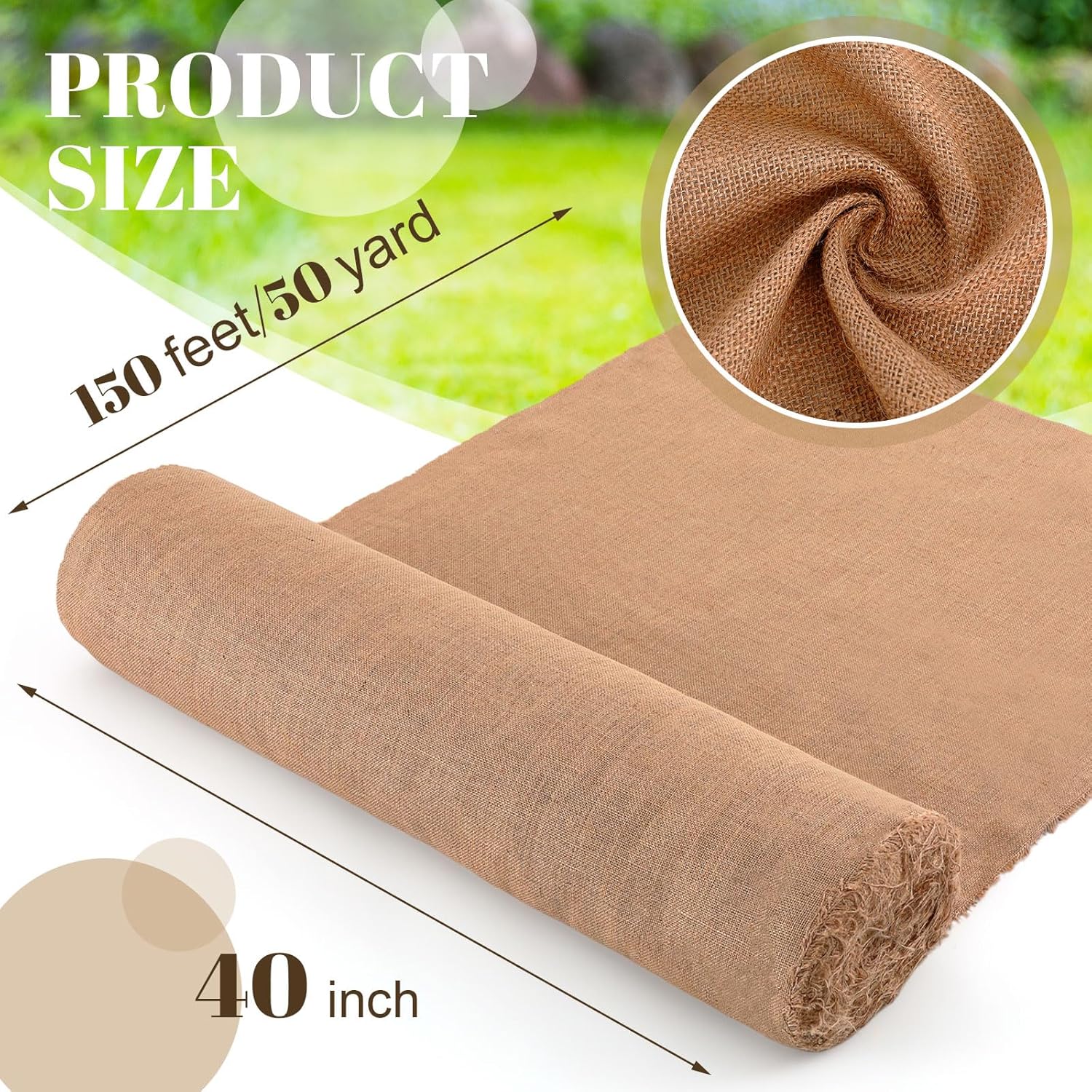 Buryeah Rollo de tela de arpillera de 40 pulgadas de ancho x 150 pies para mantel de boda, corredores, alfombras, forro de arpillera natural