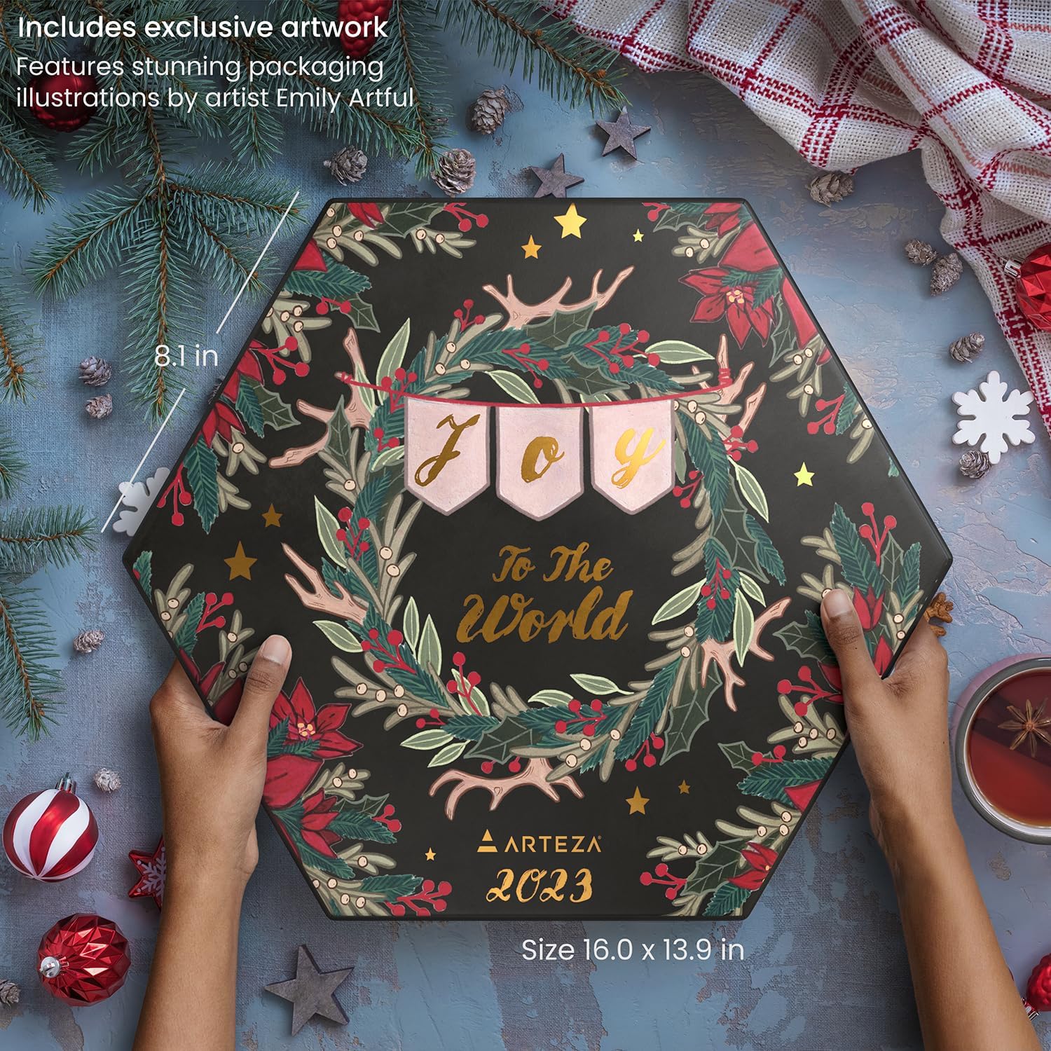 Arteza Calendario de Adviento 2023 (bellas artes, 12 días), suministros de arte, regalo navideño para adultos, incluye pinturas acrílicas, gouache y