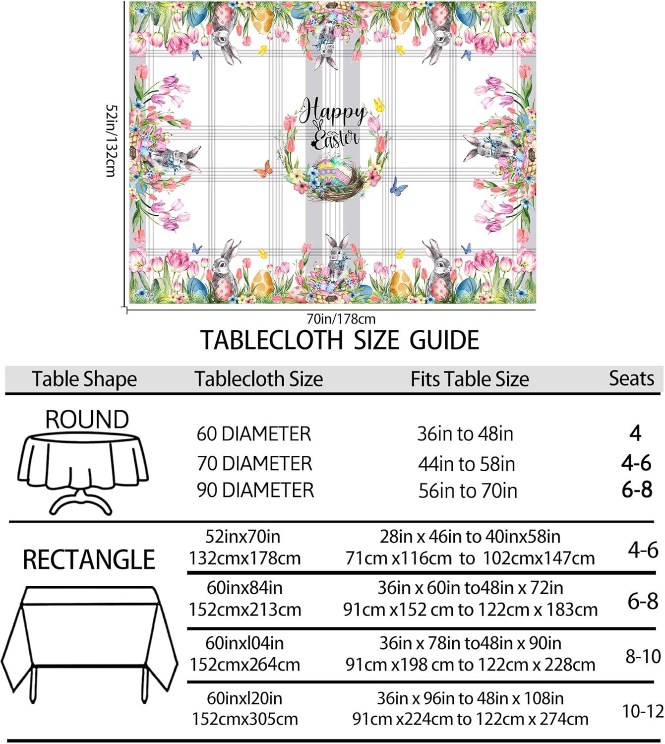Hexagram Mantel de Pascua, mantel rectangular de 52 x 70 pulgadas, tela de primavera, decoración de conejito para cena, fiestas