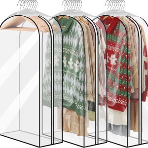 Paquete de 3 bolsas de ropa transparentes reforzadas de 10 pulgadas, bolsas de traje de 43 pulgadas para almacenamiento en el armario, bolsas de Paquete de 3 bolsas de ropa transparentes reforzadas de 10 pulgadas, bolsas de traje de 43 pulgadas para almacenamiento en el armario, bolsas de