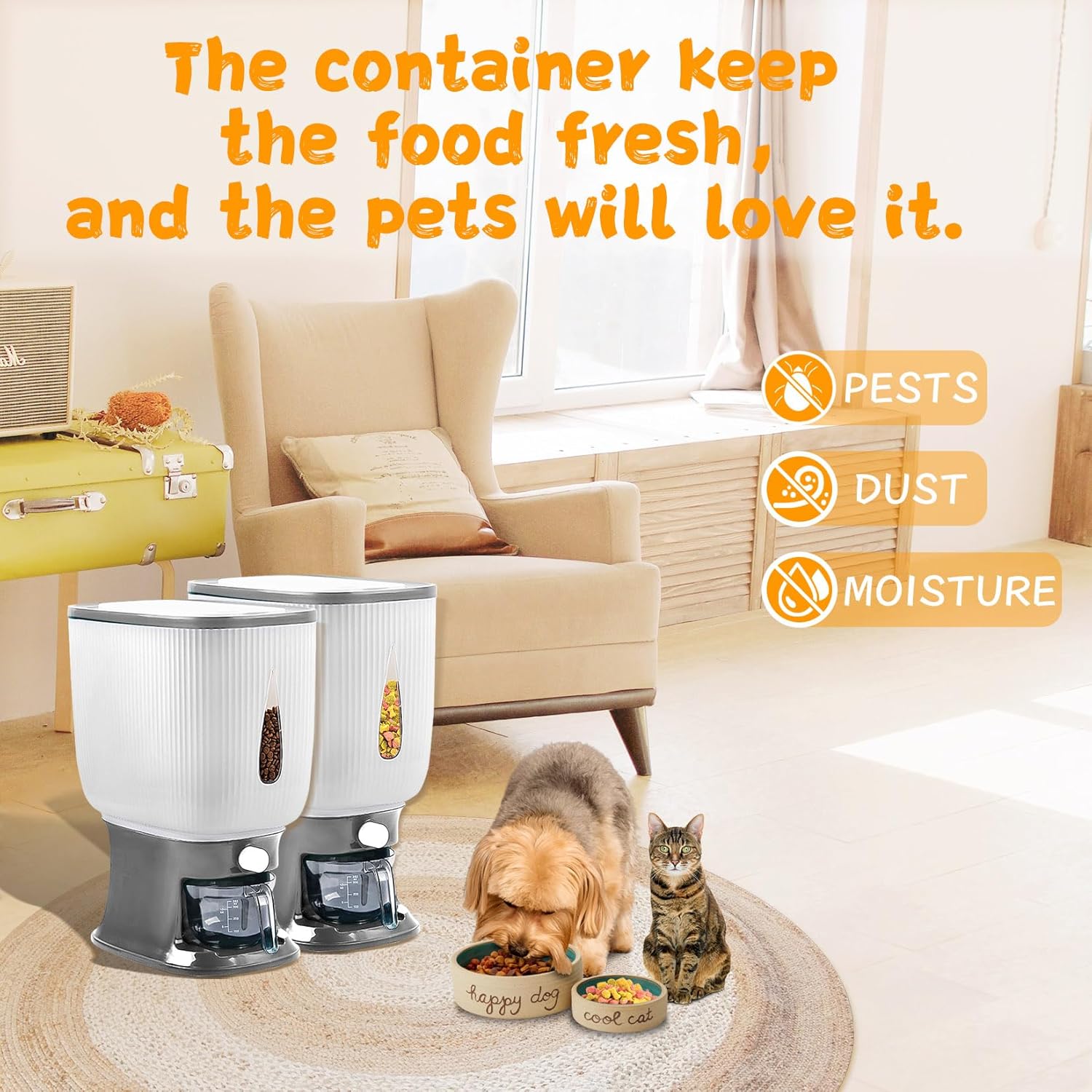 Xncooy Contenedor de almacenamiento de alimentos para perros, contenedor de almacenamiento de alimentos para gatos que mantiene los alimentos a