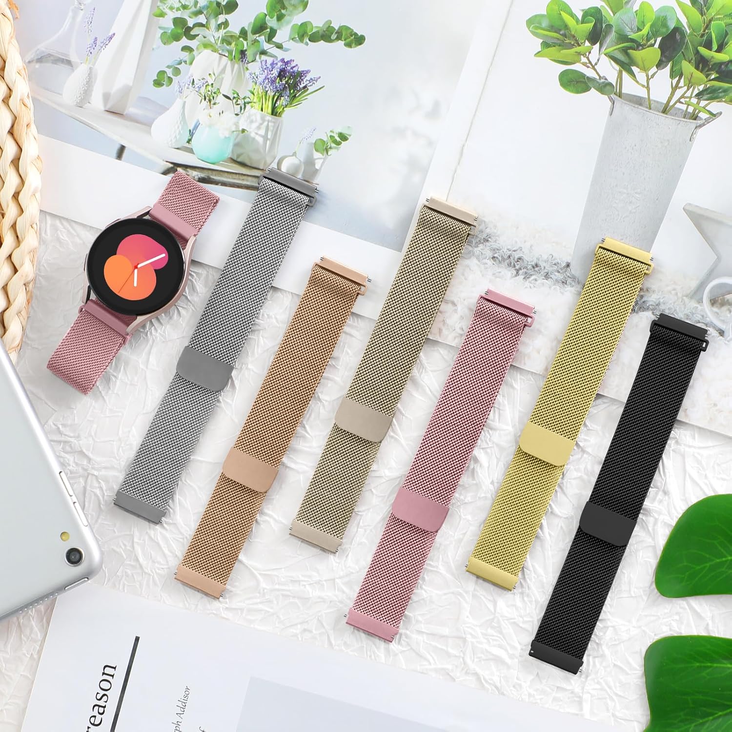 Paquete de 2 correas milanesas para Samsung Galaxy Watch 66 Classic de 1.575 pulgadas, 1.732 pulgadas, 1.732 pulgadas, 1.772 pulgadas, malla