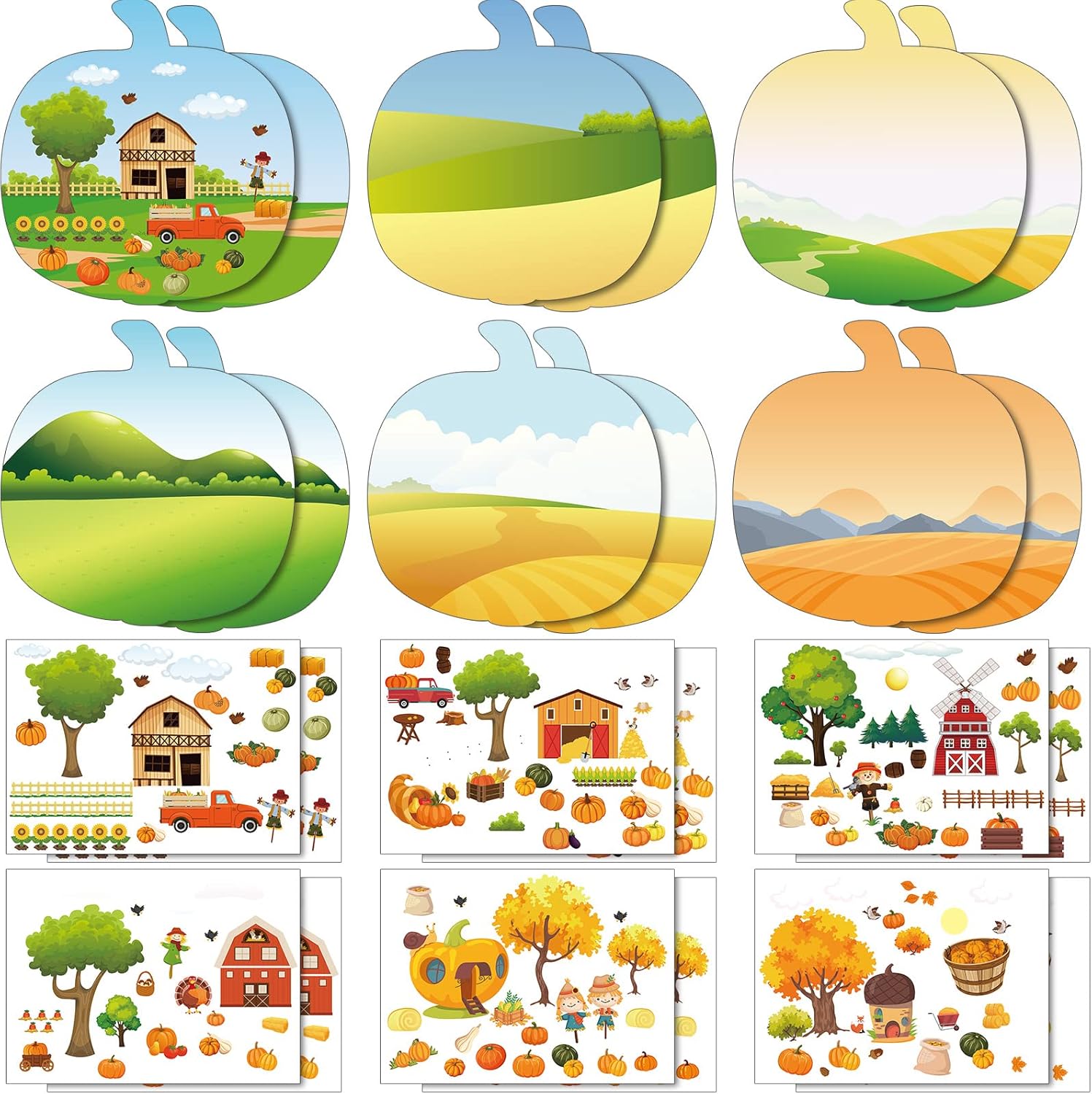 Spiareal 24 calcomanías de Acción de Gracias, otoño, otoño, escena para niños, haz una calcomanía con cartón de calabaza, tu propio espantapájaros,