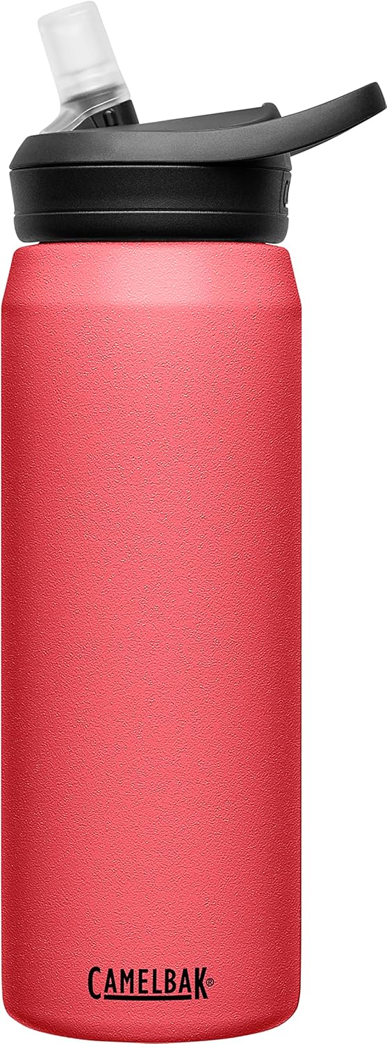 CamelBak eddy+ Botella de agua con pajilla, 25 onzas, acero inoxidable aislado, fresa silvestre