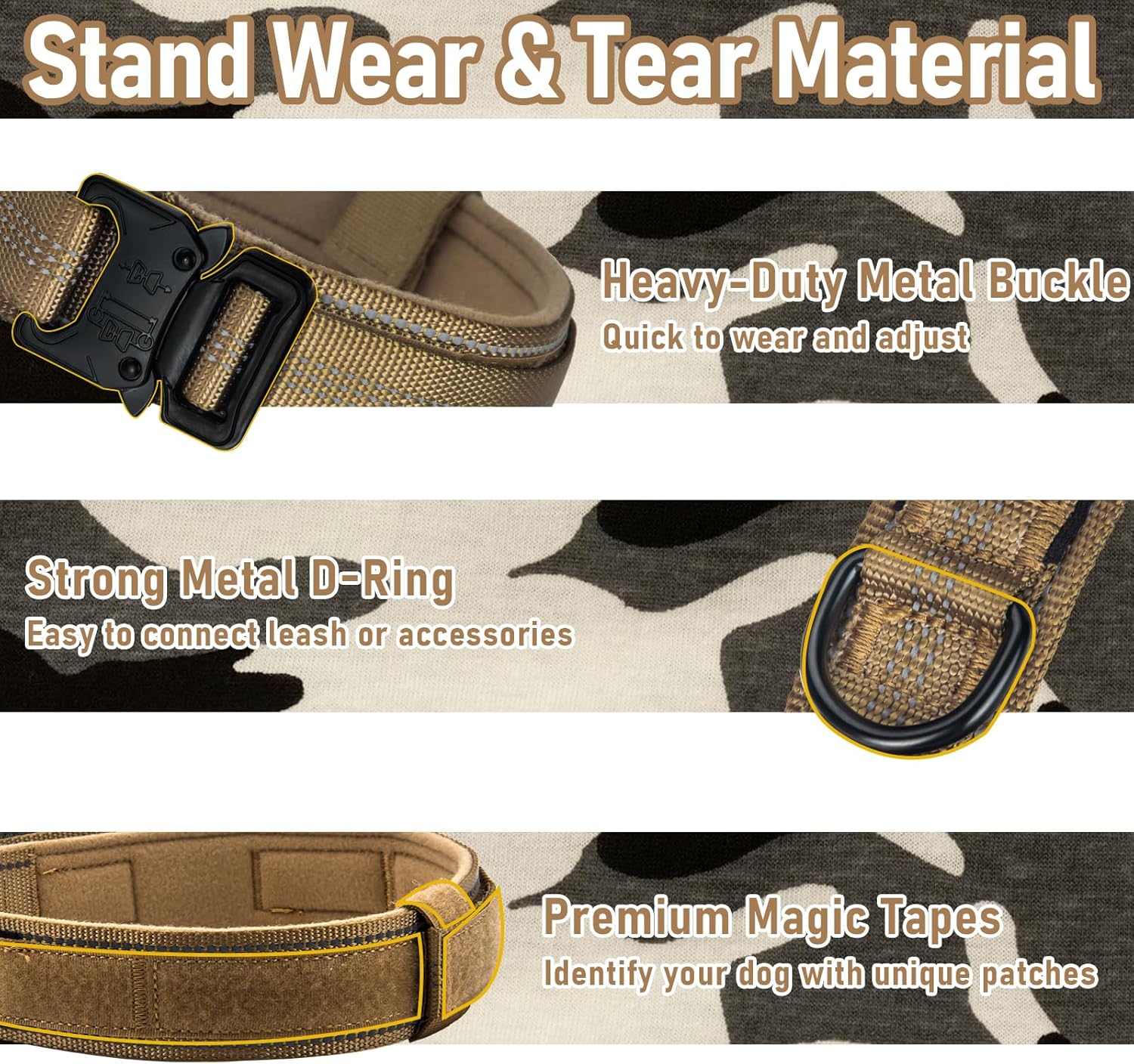 Collar táctico para perro, collar ajustable de entrenamiento militar con mango suave, correas de nailon reflectantes, hebilla de metal resistente