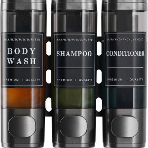 Unisense – Dispensador de champú y acondicionador, dispensador de jabón de ducha de 3 cámaras, sin taladro, dispensador de champú montado en la Unisense – Dispensador de champú y acondicionador, dispensador de jabón de ducha de 3 cámaras, sin taladro, dispensador de champú montado en la