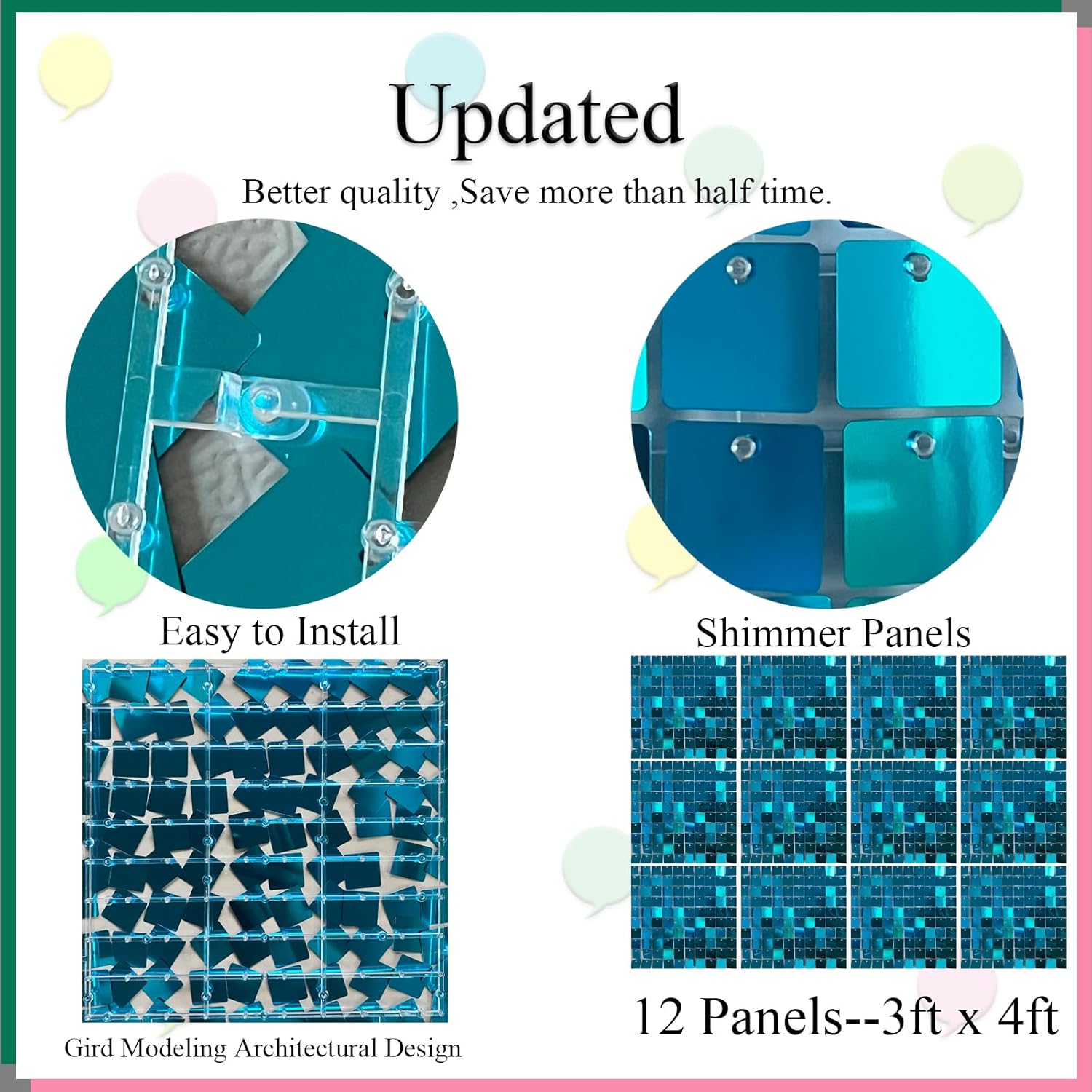 Telón de fondo de pared brillante de 12 paneles cuadrados de lentejuelas doradas claras con purpurina para decoración de cumpleaños, aniversario,