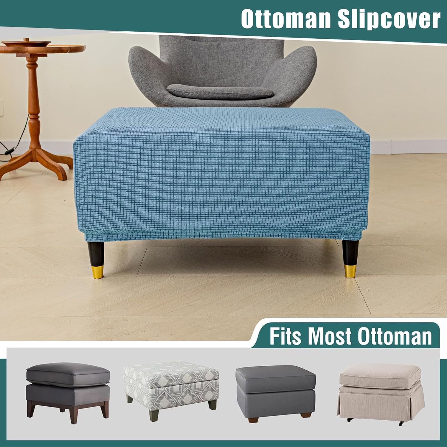Fundas otomanas elásticas, fundas otomanas de jacquard suave, fundas rectangulares de almacenamiento para taburetes, protector de muebles para sala