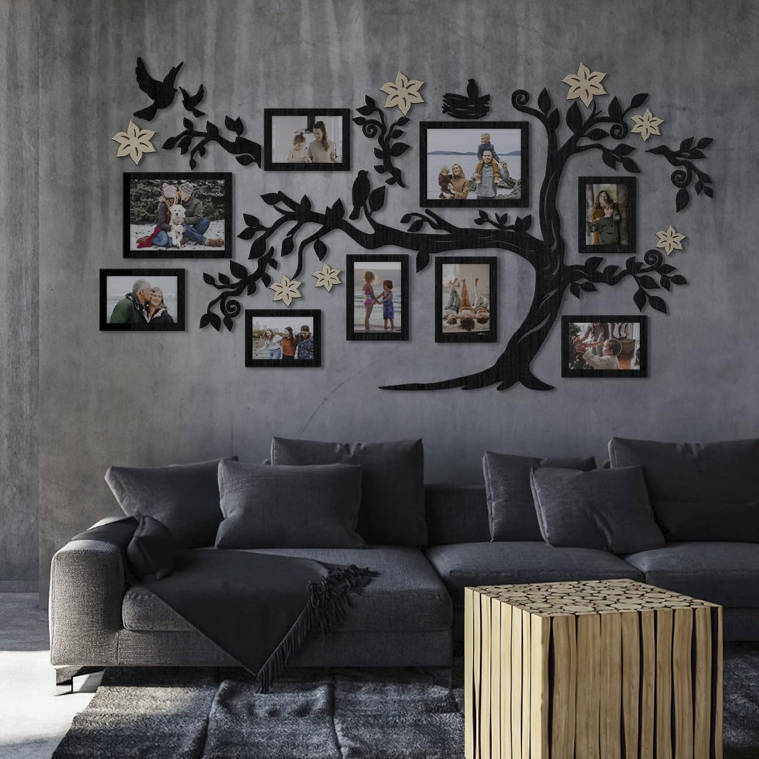 78×44″ Large Home Decor Wood Family Tree Wall Decal with Frame Pictures STANDARD, Decoraciones Para Salas de Casa Wall Art, Wall Stickers for Living