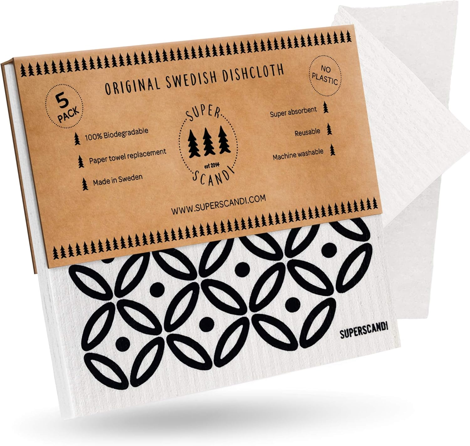 SUPERSCANDI Paquete de 5 paños de cocina suecos para cocina, 100% biodegradables y compostables, reutilizables, lavables, seguros para alimentos y