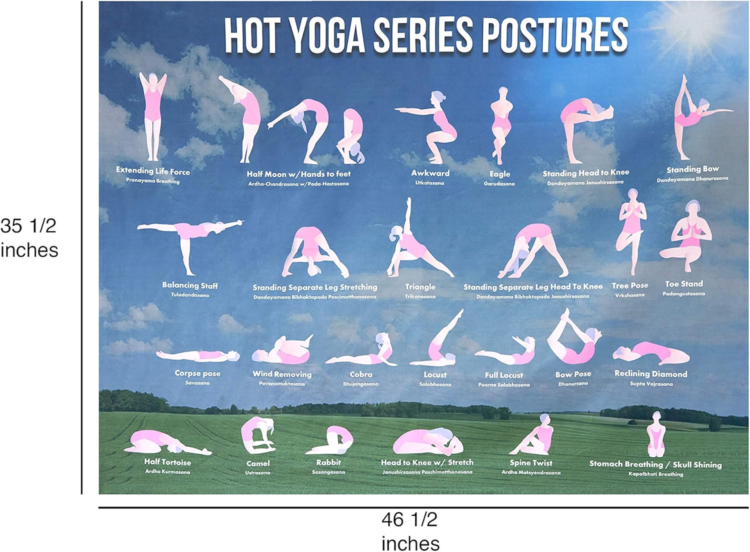 Póster grande de posturas de yoga Bikram  Tapiz para decoración de yoga caliente  Guía para principiantes para ejercicio efectivo de yoga, material