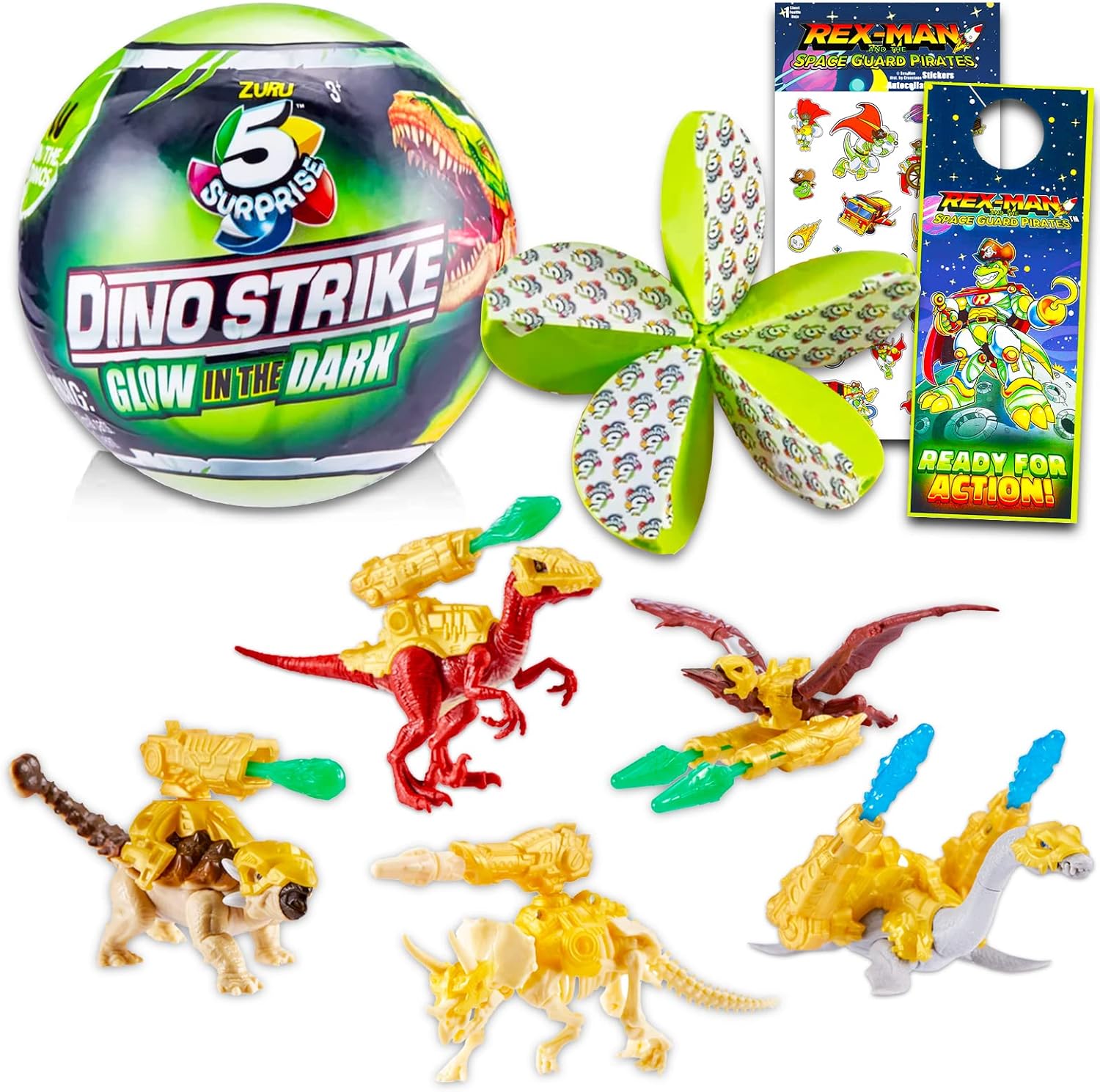 Zuru 5 Surprise Dino Strike – Juego de misterio que brilla en la oscuridad, paquete sorpresa de misterio de mini dinosaurio con calcomanías de