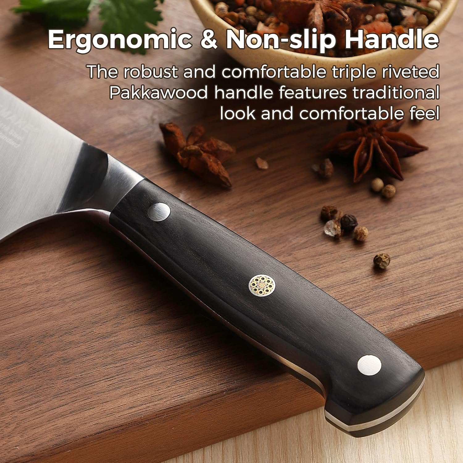 KEEMAKE Cuchillo de carnicero de 7 pulgadas, cuchillo de carnicero con acero inoxidable de alto carbono 1.4116, cuchillo de carnicero resistente con