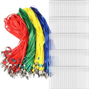 Sherr 400 piezas de cordón transparente y soporte de identificación, etiquetas horizontales de nombre, soporte para insignia, cordón reutilizable Sherr 400 piezas de cordón transparente y soporte de identificación, etiquetas horizontales de nombre, soporte para insignia, cordón reutilizable