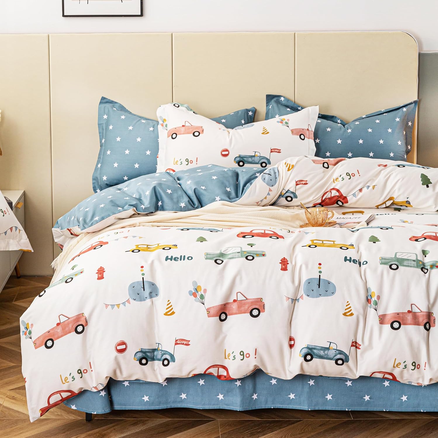 MEJU Bonita y adorable funda de edredón 100% algodón de 59 x 78 pulgadas + funda de almohada de 20 x 30 pulgadas, juego de ropa de cama con cierre