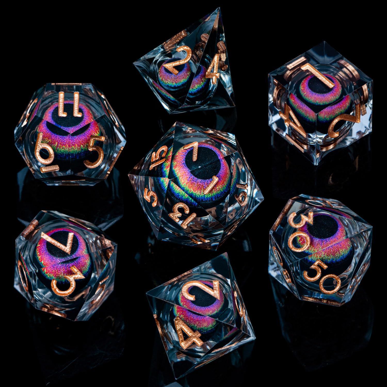 ARUOHHA DND – Juego de dados de ojo de dragón con núcleo líquido, de resina, bordes afilados, con caja de regalo, juego de rol de mazmorras y