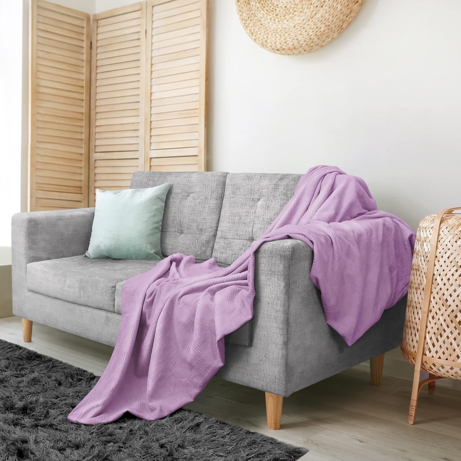 Utopia Bedding Manta 100% algodón (tamaño individual, 90 x 72 pulgadas), manta térmica ligera de 350 GSM, manta térmica suave y transpirable para