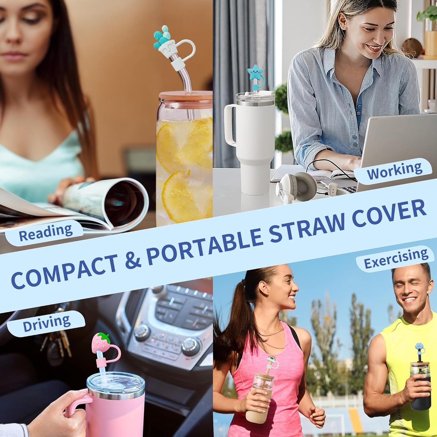 10 fundas de popote de 0.4 pulgadas para copa Stanley, tapa de popote de silicona, linda cubierta de popote compatible con Stanley vaso de 30 y 40