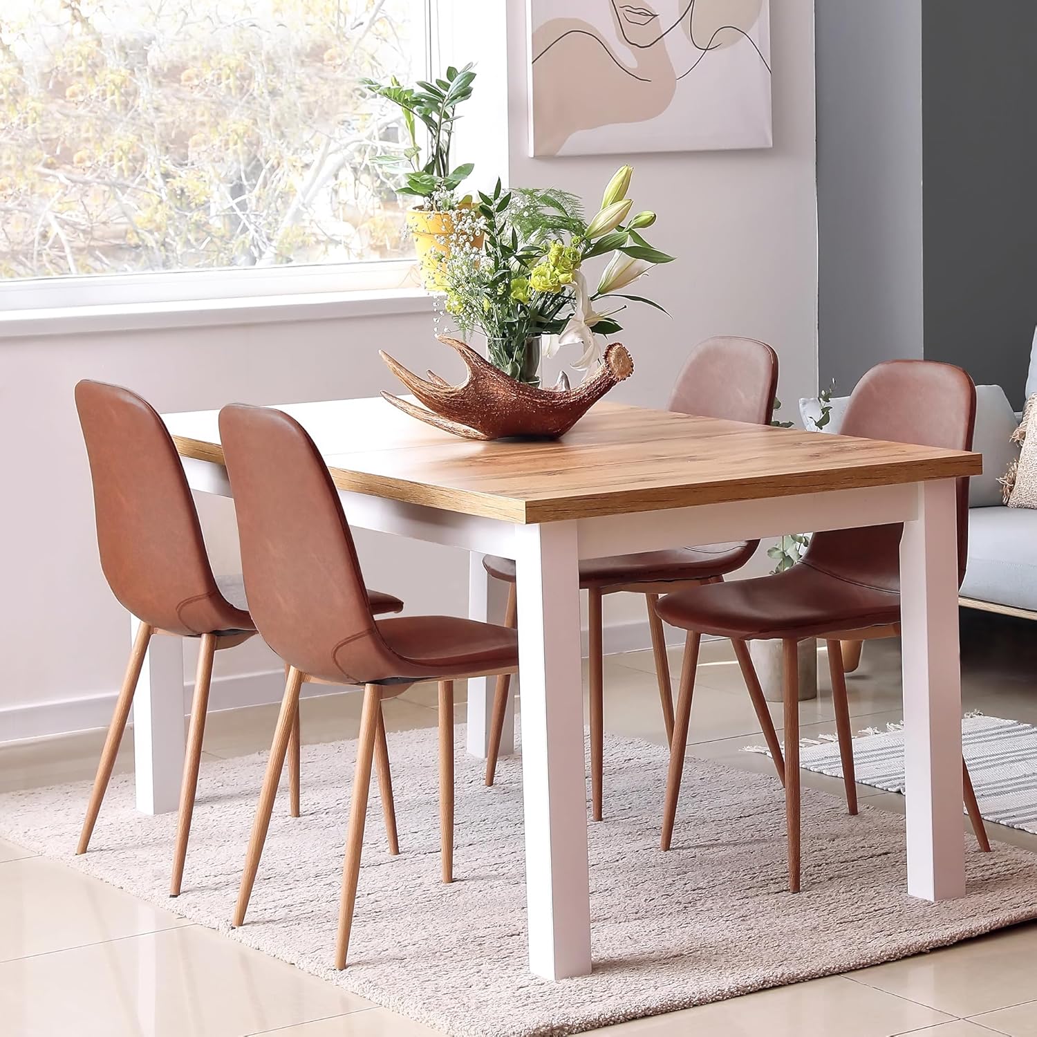 ZENY Juego de 4 sillas de comedor, sillas de comedor modernas de mediados de siglo, sillas acolchadas de piel sintética con patas de metal, sillas