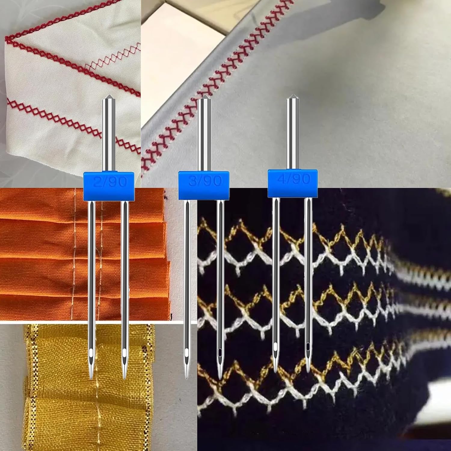 Juego de 2 agujas gemelas para máquina de coser doméstica, agujas dobles para máquina de estirar, pasadores dobles para máquina de coser, 3 pines