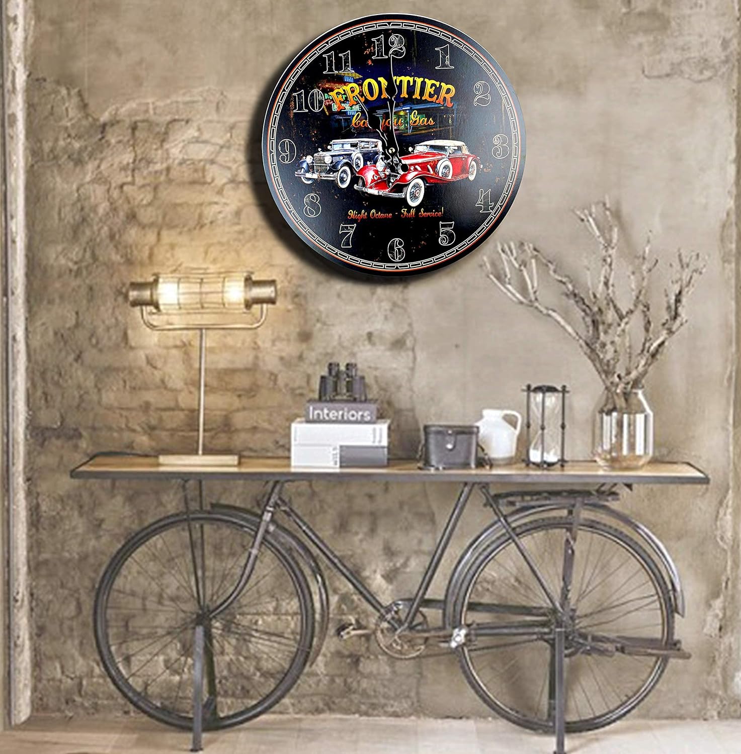 Reloj de pared redondo con temática de garaje de 13 pulgadas, decoración para amantes de los automóviles, coleccionistas de automóviles (autos