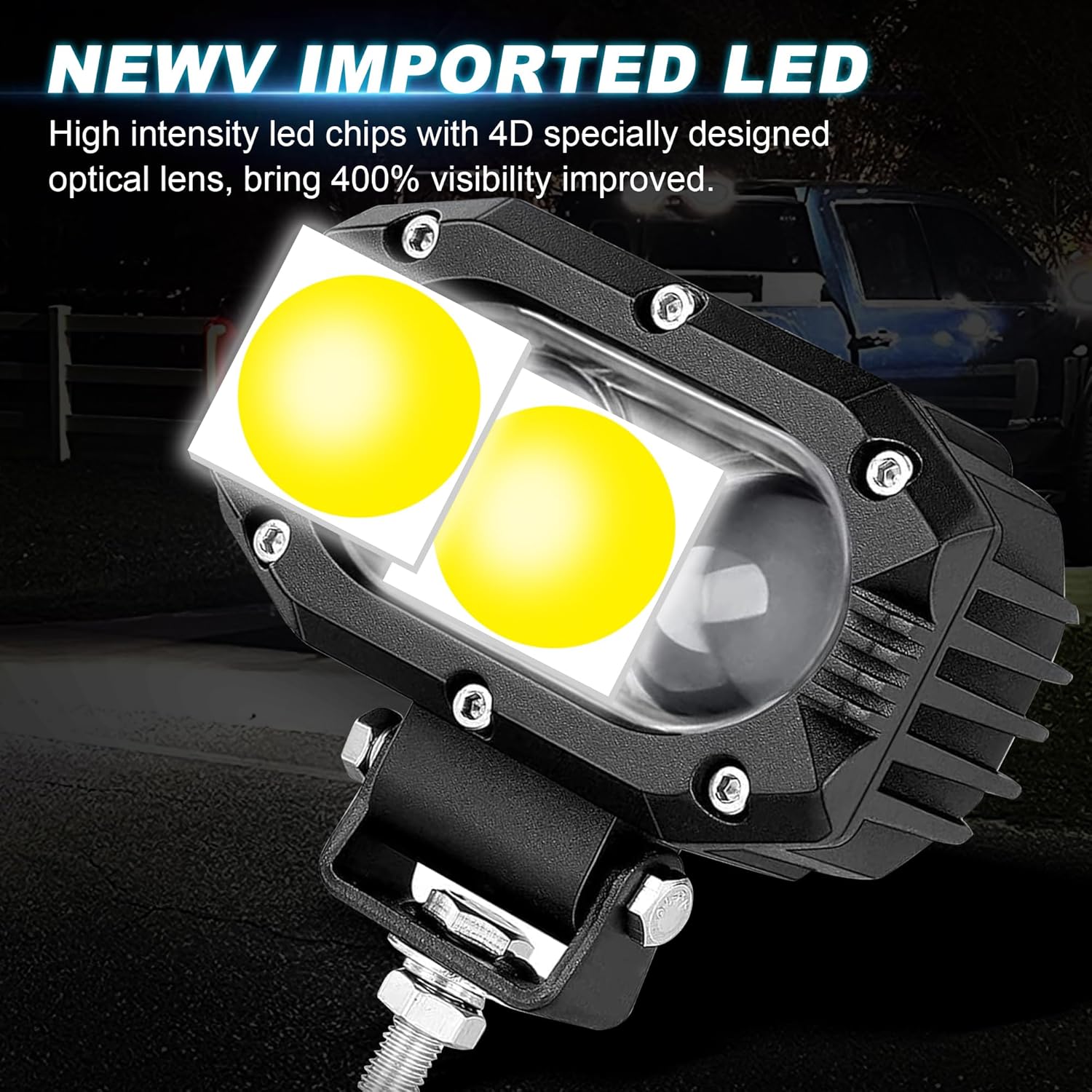 Nicoko Barra de luces LED blanca y amarilla, luces antiniebla de 4 pulgadas, 60 W, luces de trabajo para motor, SUV, ATV, camión, barco, tractor,
